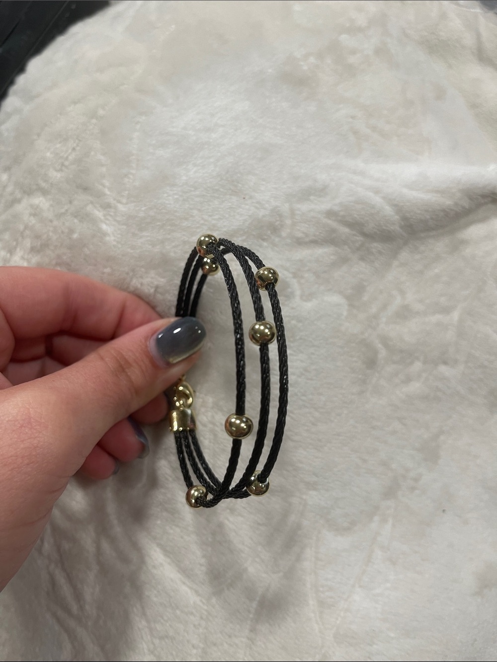 Gold Bead Black Cord Wrap Bracelet